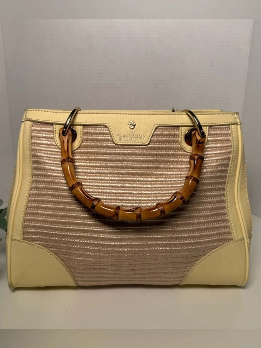 Spartina 449 Pearl Bamboo Chic Satchel Straw Woven Handbag